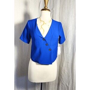 Nordstrom Blouse Size XS Modern Women's Cobalt Blue and Black Crop-Top